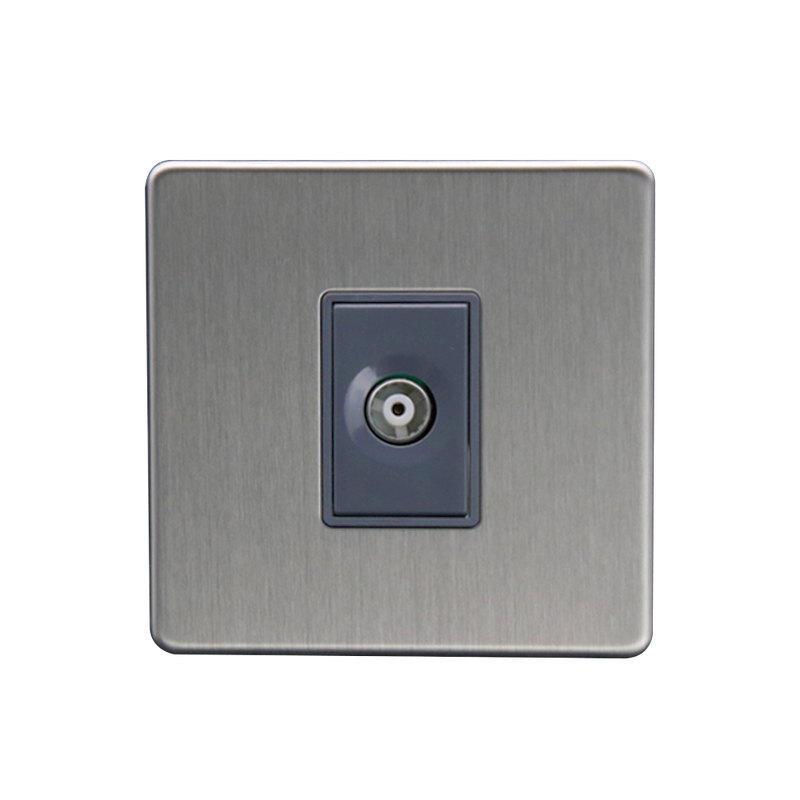 Caradok 1G Isolated Coax Socket + 1 Branch Brushed Chrome Grey Insert - Caradok - The Flat - Brushed Steel