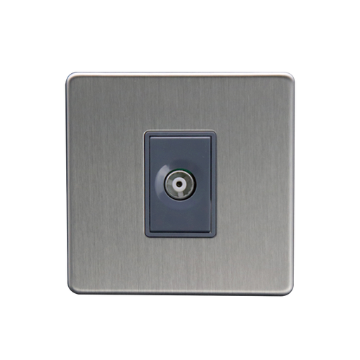 Caradok 1G Isolated Coax Socket + 1 Branch Brushed Chrome Grey Insert - Caradok - The Flat - Brushed Steel