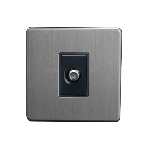 Caradok 1G Satellite Socket Brushed Chrome Grey Insert - Caradok - The Flat - Brushed Steel