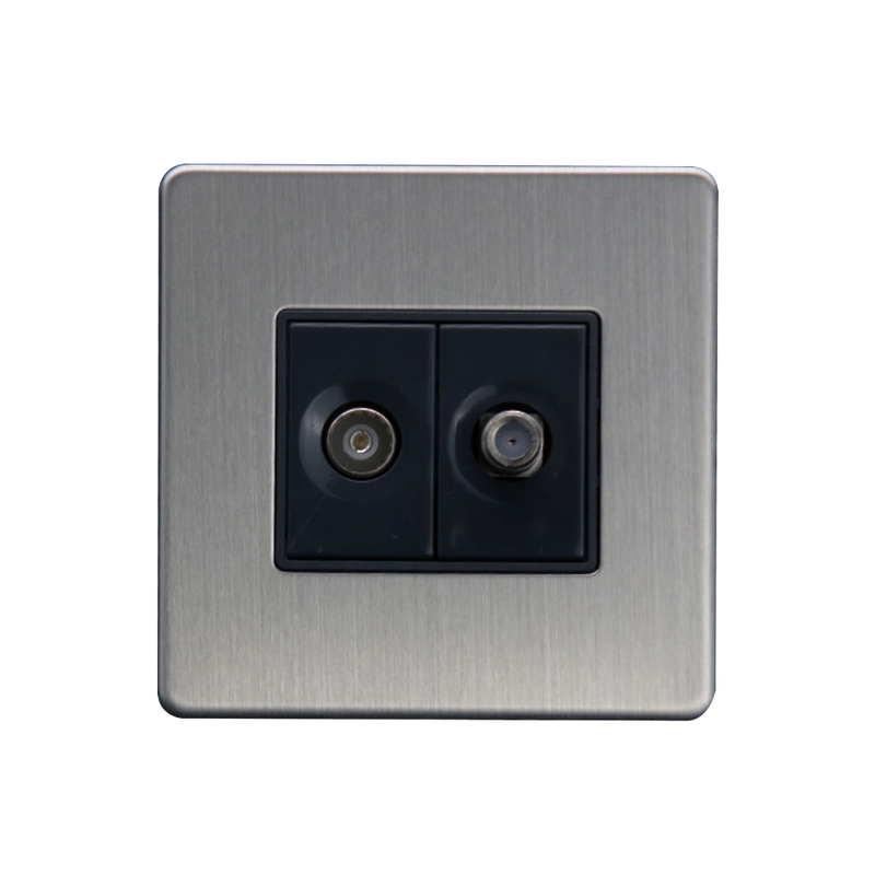 Caradok Satellite Socket + Coax Socket Brushed Chrome - Caradok - The Flat - Brushed Steel
