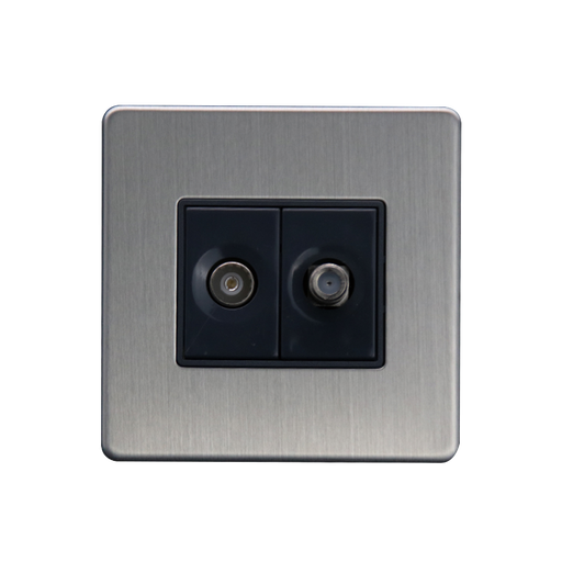 Caradok Satellite Socket + Coax Socket Brushed Chrome - Caradok - The Flat - Brushed Steel