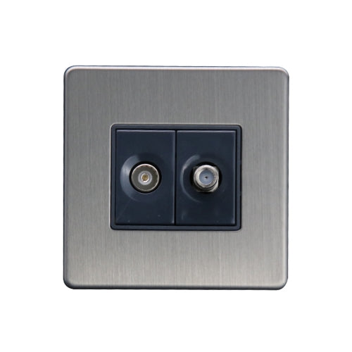 Caradok Satellite Socket + Coax Socket Brushed Chrome Grey Insert - Caradok - The Flat - Brushed Steel