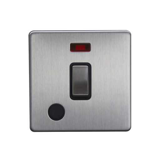 Caradok 20A DP Switch c/w Neon + FO Brushed Chrome - Caradok - The Flat - Brushed Steel