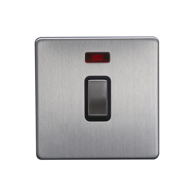Caradok 20A DP Switch c/w Neon Brushed Chrome - Caradok - The Flat - Brushed Steel