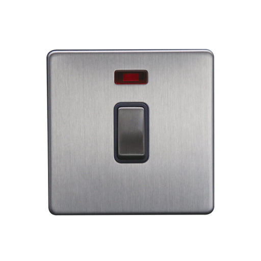 Caradok 20A DP Switch c/w Neon Brushed Chrome Grey Insert - Caradok - The Flat - Brushed Steel