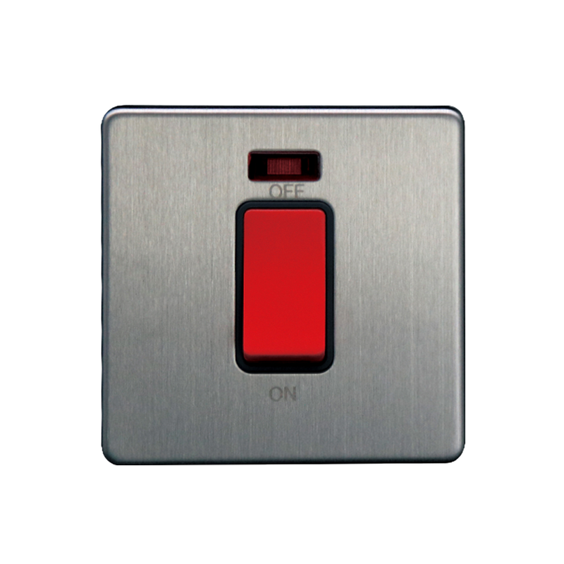 Caradok 1G 45A DP Switch c/w Neon Brushed Chrome - Caradok - The Flat - Brushed Steel