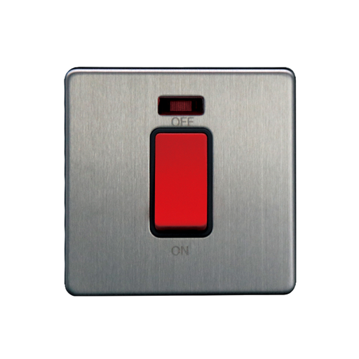 Caradok 1G 45A DP Switch c/w Neon Brushed Chrome - Caradok - The Flat - Brushed Steel