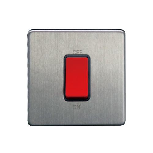 Caradok 1G 45A DP Switch Brushed Chrome Grey Insert - Caradok - The Flat - Brushed Steel