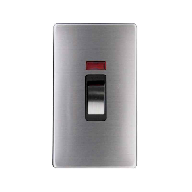 Caradok 2G 45A DP Switch c/w Neon Brushed Chrome - Caradok - The Flat - Brushed Steel