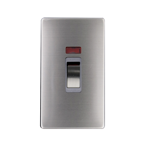 Caradok 2G 45A DP Switch c/w Neon Brushed Chrome Grey Insert - Caradok - The Flat - Brushed Steel