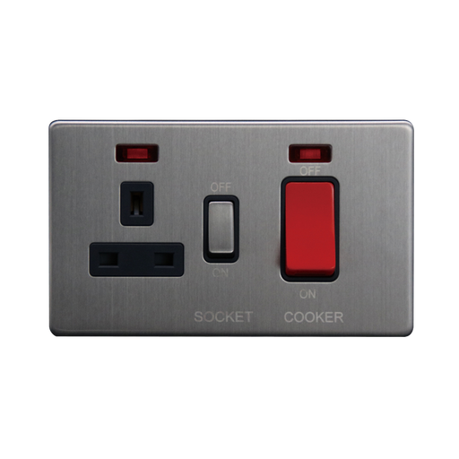 Caradok 45A DP Cooker Control Unit c/w Neon Brushed Chrome - Caradok - The Flat - Brushed Steel