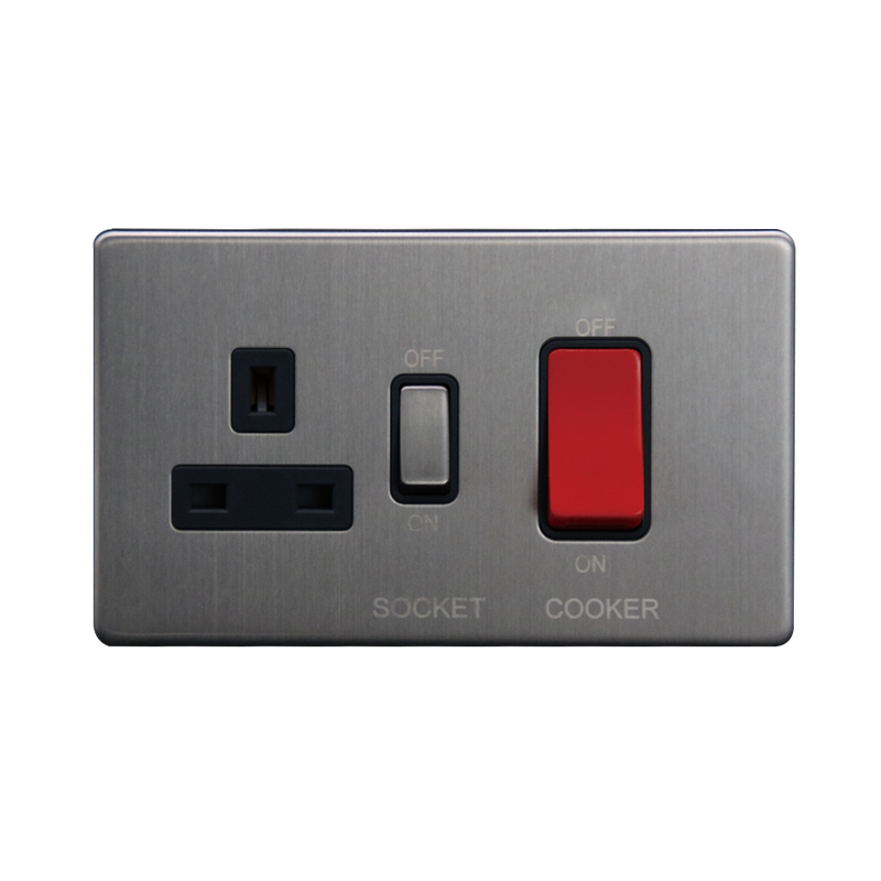 Caradok 45A DP Cooker Control Unit Brushed Chrome - Caradok - The Flat - Brushed Steel