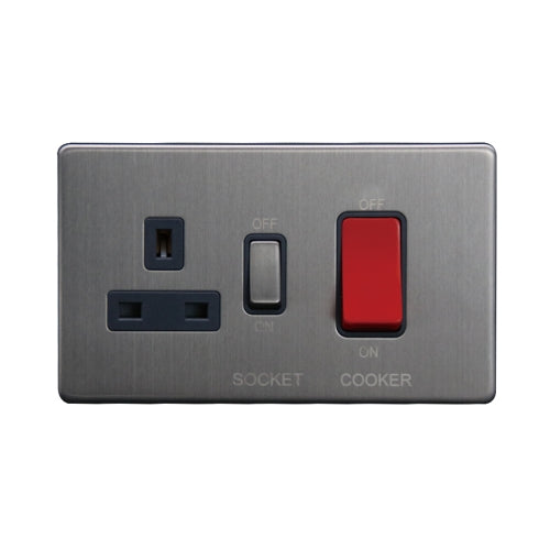 Caradok 45A DP Cooker Control Unit Brushed Chrome Grey Insert - Caradok - The Flat - Brushed Steel