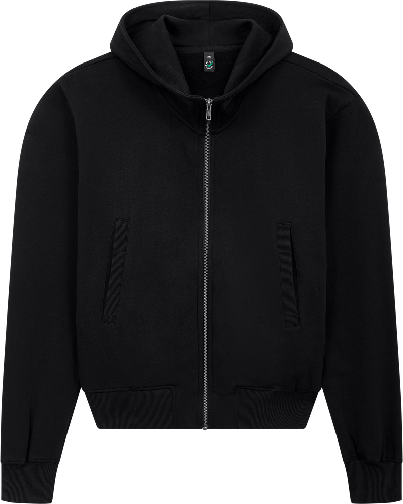 Organic Cotton Unisex Black Work Bomber Jacket Hoodie Sizes XS to 2XL - Sustainable Workwear Range