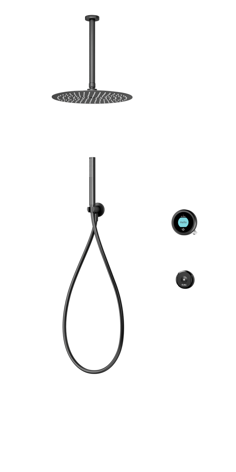 Elisa Intuition Divert Concealed Smart Hand Shower, Fixed Ceiling Head & Remote for HP/Combi - Black -