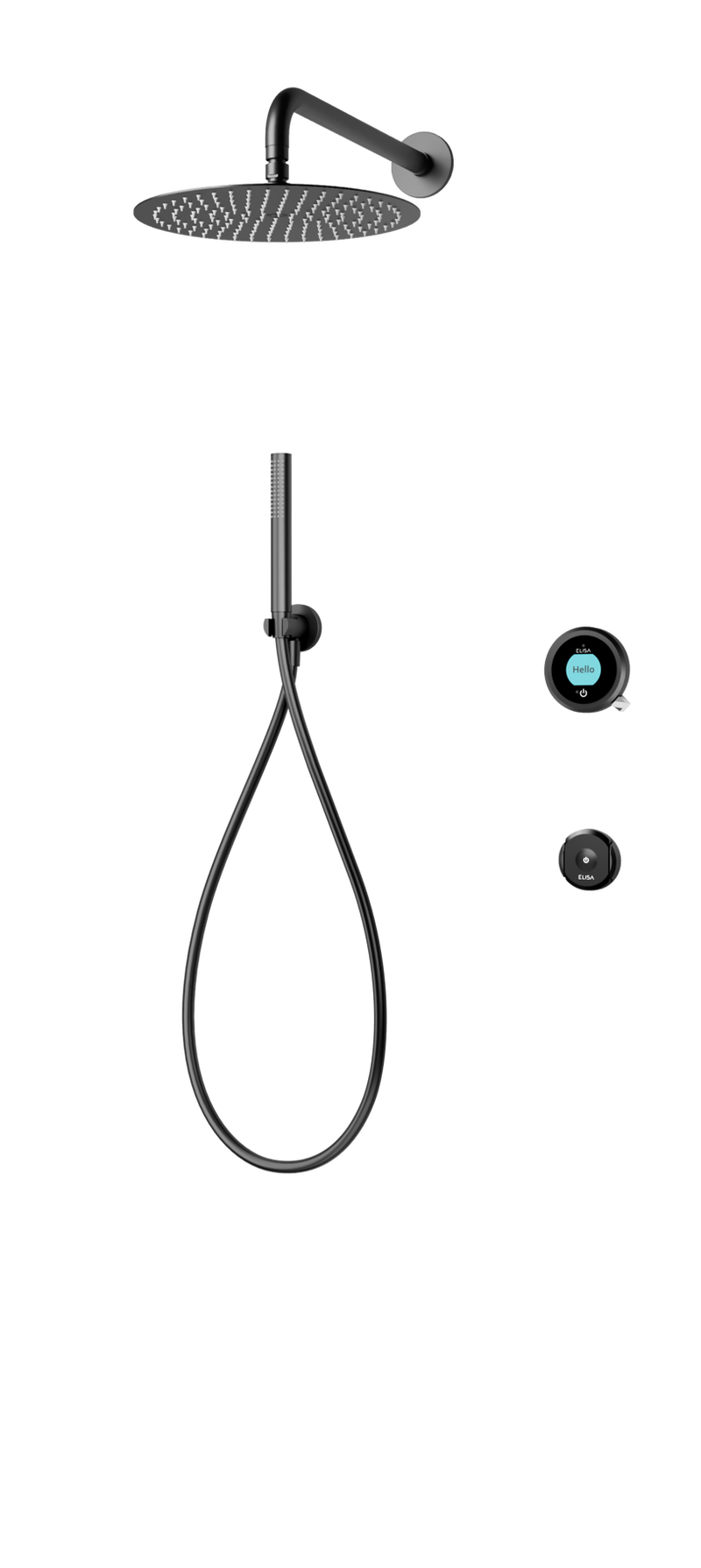 Elisa Intuition Divert Concealed Smart Hand Shower, Fixed Wall Head & Remote for HP/Combi - Black -