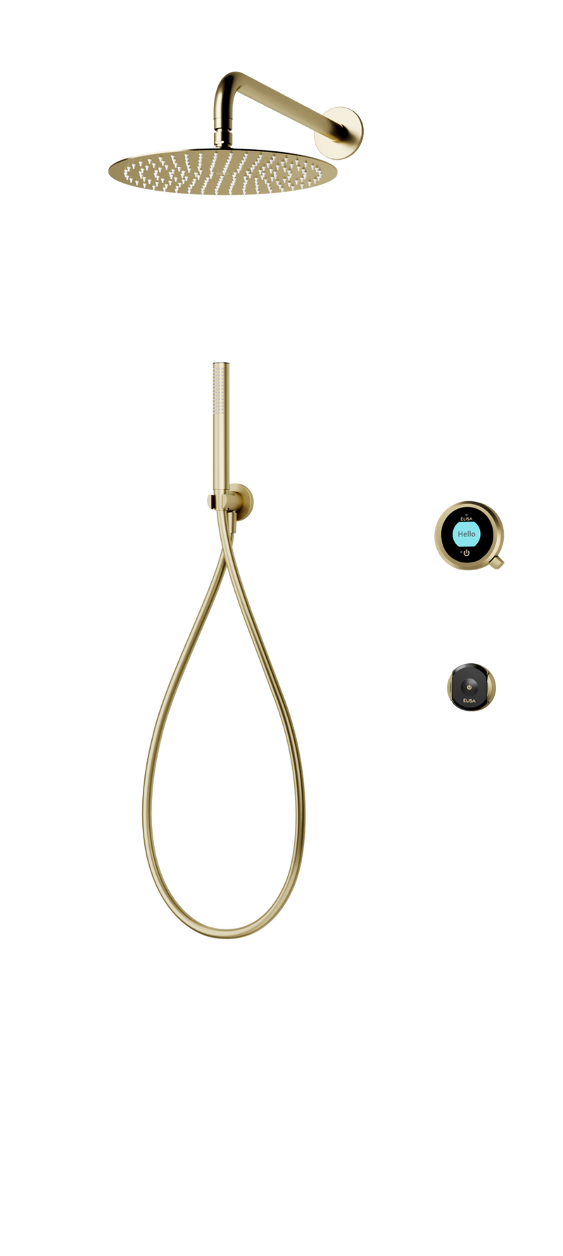 Elisa Intuition Divert Concealed Smart Hand Shower, Fixed Wall Head & Remote for HP/Combi - Brass -
