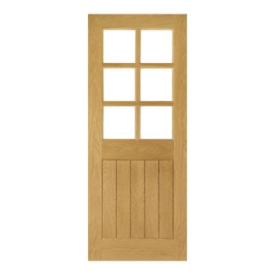 Ely Oak Prefinished 6 Glazed Bevelled Light Panels Internal Door - All Sizes -