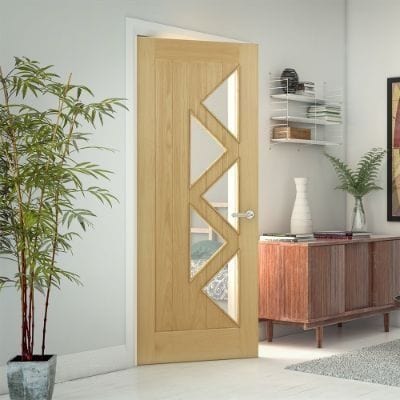 Ely Oak Prefinished 5 Glazed Light Panels Internal Door - All Sizes -
