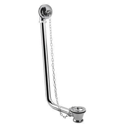 Chrome toilet lever with chain on a white background