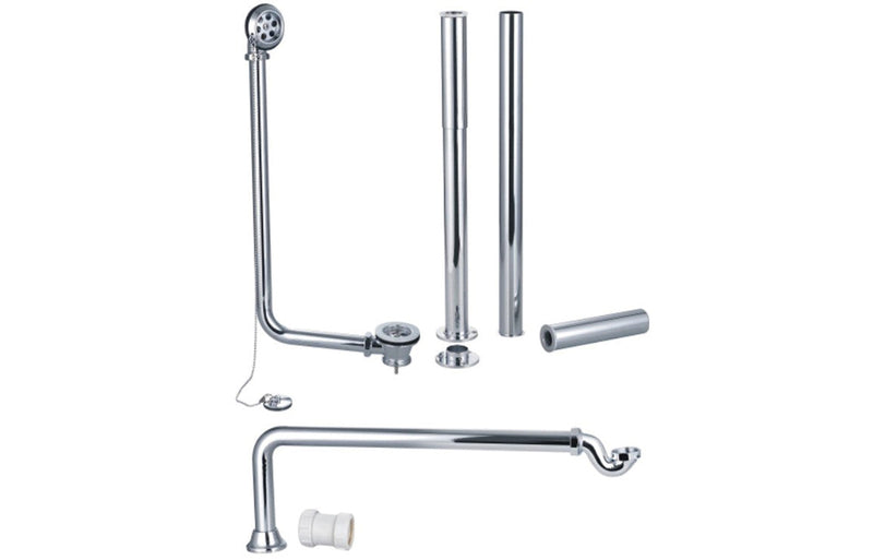 Exposed Bath Plug & Chain Waste With Pipe Shrouds - Chrome -