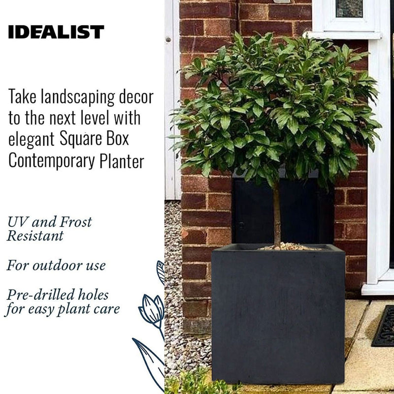 IDEALIST Lite Contemporary Flower Box Square Garden Planter, Faux Lead Light Concrete Outdoor Large Plant Pot H60 L60 W60 cm, 195L - Home & Garden > Lawn & Garden > Gardening > Pots & Planters > Planters