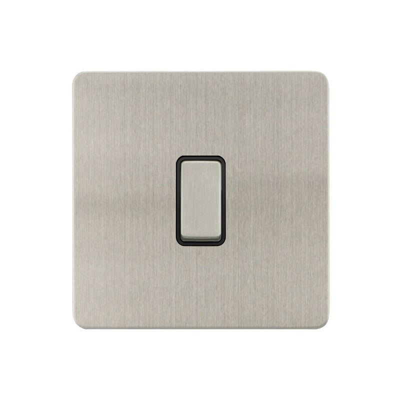 Caradok - The Ultra Flat - Brushed Chrome - FN011DME - 10AX 1G 2Way Switch Brushed Chrome, Black Insert - Hardware > Power & Electrical Supplies > Power Outlets & Sockets > Wall Outlets Caradok - The Ultra Flat - Brushed Steel