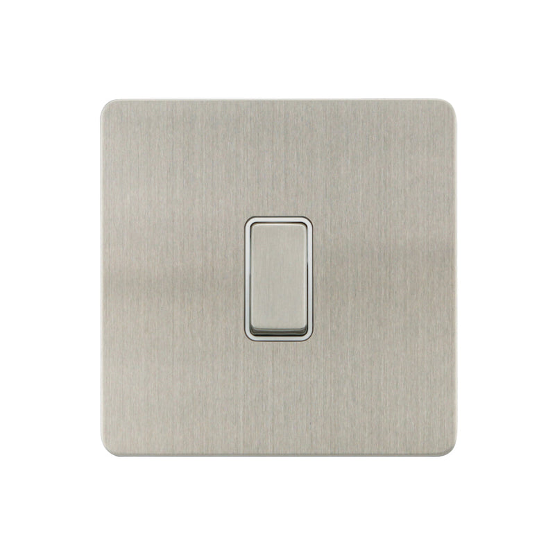 Caradok - The Ultra Flat - Brushed Chrome - FN011DMF - 10AX 1G 2Way Switch Brushed Chrome, White Insert - Hardware > Power & Electrical Supplies > Power Outlets & Sockets > Wall Outlets Caradok - The Ultra Flat - Brushed Steel