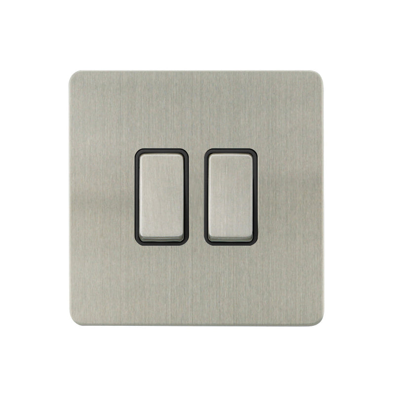 Caradok - The Ultra Flat - Brushed Chrome - FN013DME - 10AX 2G 2Way Switch Brushed Chrome, Black Insert - Hardware > Power & Electrical Supplies > Power Outlets & Sockets > Wall Outlets Caradok - The Ultra Flat - Brushed Steel
