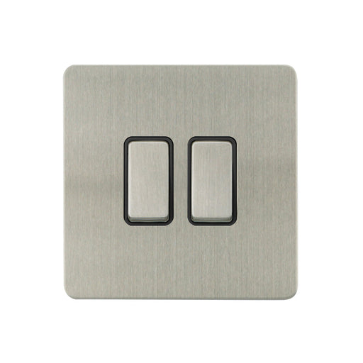 Caradok - The Ultra Flat - Brushed Chrome - FN013DME - 10AX 2G 2Way Switch Brushed Chrome, Black Insert - Hardware > Power & Electrical Supplies > Power Outlets & Sockets > Wall Outlets Caradok - The Ultra Flat - Brushed Steel