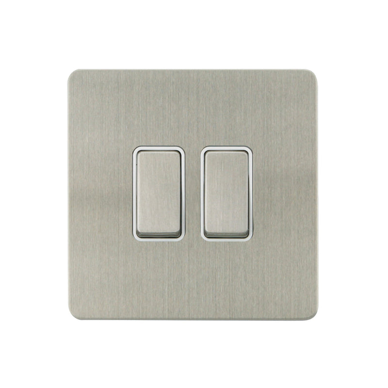 Caradok - The Ultra Flat - Brushed Chrome - FN013DMF - 10AX 2G 2Way Switch Brushed Chrome, White Insert - Hardware > Power & Electrical Supplies > Power Outlets & Sockets > Wall Outlets Caradok - The Ultra Flat - Brushed Steel