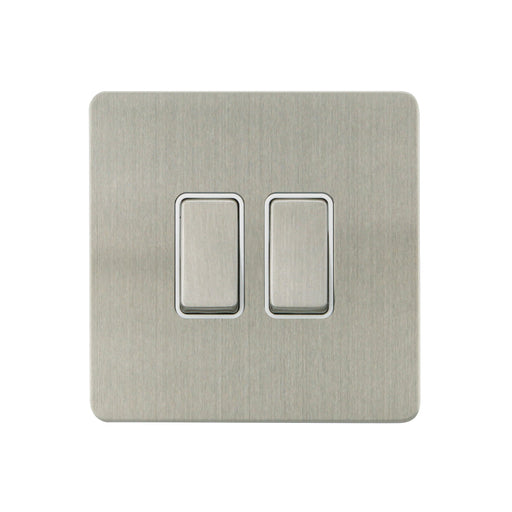 Caradok - The Ultra Flat - Brushed Chrome - FN013DMF - 10AX 2G 2Way Switch Brushed Chrome, White Insert - Hardware > Power & Electrical Supplies > Power Outlets & Sockets > Wall Outlets Caradok - The Ultra Flat - Brushed Steel