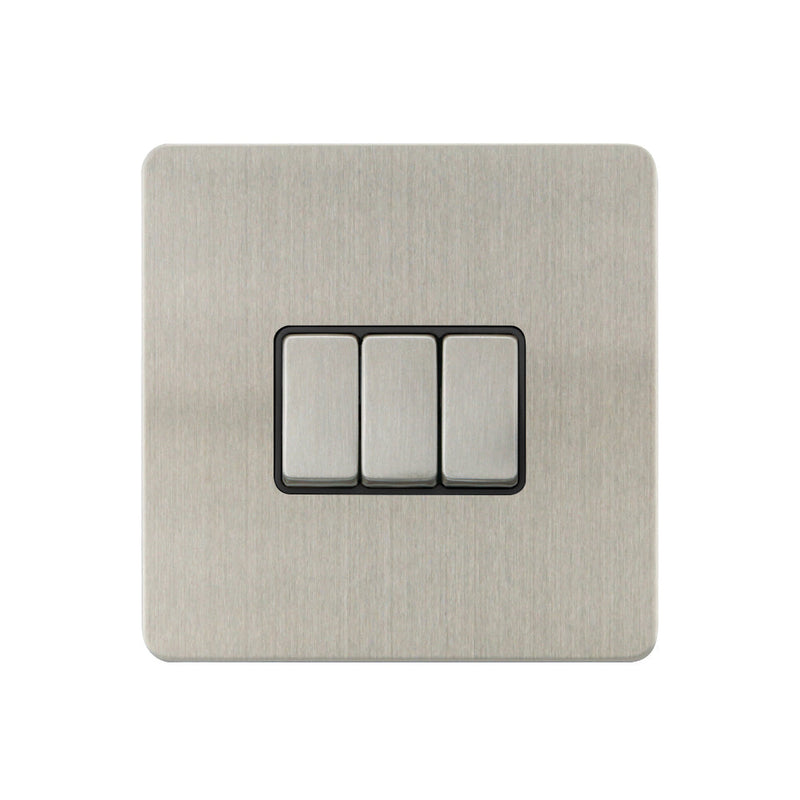Caradok - The Ultra Flat - Brushed Chrome - FN015DME - 10AX 3G 2Way Switch Brushed Chrome, Black Insert - Hardware > Power & Electrical Supplies > Power Outlets & Sockets > Wall Outlets Caradok - The Ultra Flat - Brushed Steel
