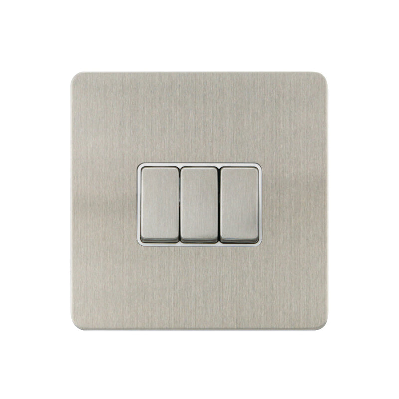 Caradok - The Ultra Flat - Brushed Chrome - FN015DMF - 10AX 3G 2Way Switch Brushed Chrome, White Insert - Hardware > Power & Electrical Supplies > Power Outlets & Sockets > Wall Outlets Caradok - The Ultra Flat - Brushed Steel