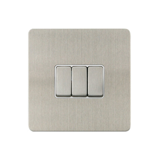 Caradok - The Ultra Flat - Brushed Chrome - FN015DMF - 10AX 3G 2Way Switch Brushed Chrome, White Insert - Hardware > Power & Electrical Supplies > Power Outlets & Sockets > Wall Outlets Caradok - The Ultra Flat - Brushed Steel