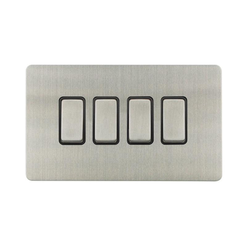Caradok - The Ultra Flat - Brushed Chrome - FN017DME - 10AX 4G 2Way Switch Brushed Chrome, Black Insert - Hardware > Power & Electrical Supplies > Power Outlets & Sockets > Wall Outlets Caradok - The Ultra Flat - Brushed Steel