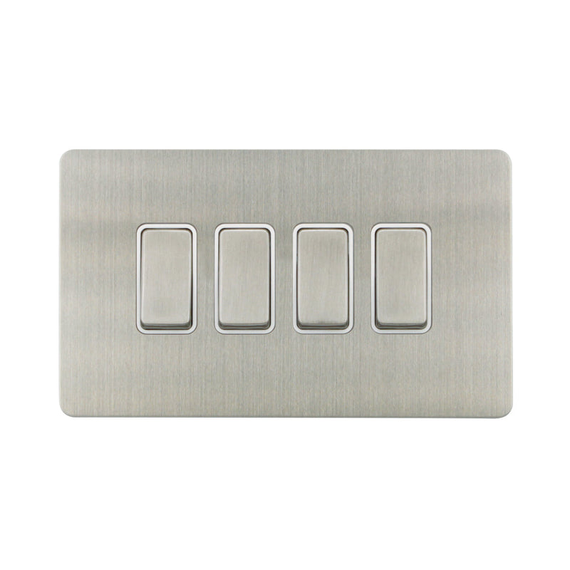 Caradok - The Ultra Flat - Brushed Chrome - FN017DMF - 10AX 4G 2Way Switch Brushed Chrome, White Insert - Hardware > Power & Electrical Supplies > Power Outlets & Sockets > Wall Outlets Caradok - The Ultra Flat - Brushed Steel