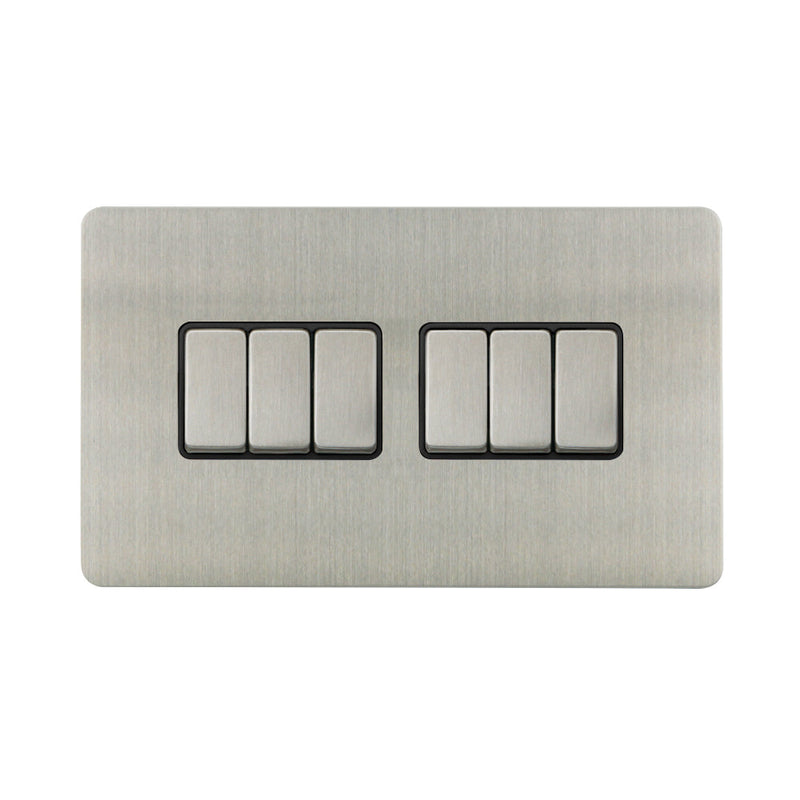 Caradok - The Ultra Flat - Brushed Chrome - FN020DME - 10AX 6G 2Way Switch Brushed Chrome, Black Insert - Hardware > Power & Electrical Supplies > Power Outlets & Sockets > Wall Outlets Caradok - The Ultra Flat - Brushed Steel