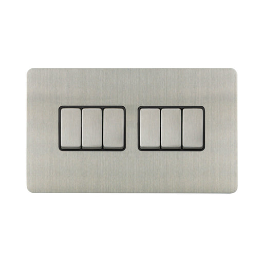 Caradok - The Ultra Flat - Brushed Chrome - FN020DME - 10AX 6G 2Way Switch Brushed Chrome, Black Insert - Hardware > Power & Electrical Supplies > Power Outlets & Sockets > Wall Outlets Caradok - The Ultra Flat - Brushed Steel