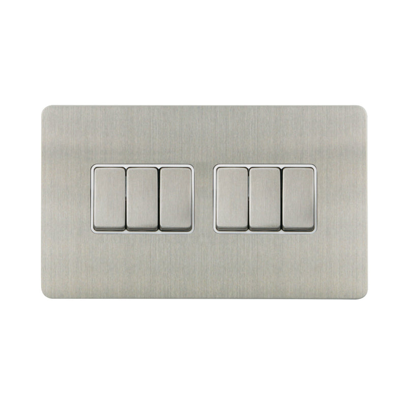 Caradok - The Ultra Flat - Brushed Chrome - FN020DMF - 10AX 6G 2Way Switch Brushed Chrome, White Insert - Hardware > Power & Electrical Supplies > Power Outlets & Sockets > Wall Outlets Caradok - The Ultra Flat - Brushed Steel