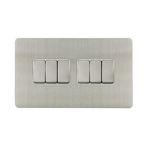 Caradok - The Ultra Flat - Brushed Chrome - FN020DMF - 10AX 6G 2Way Switch Brushed Chrome, White Insert - Hardware > Power & Electrical Supplies > Power Outlets & Sockets > Wall Outlets Caradok - The Ultra Flat - Brushed Steel