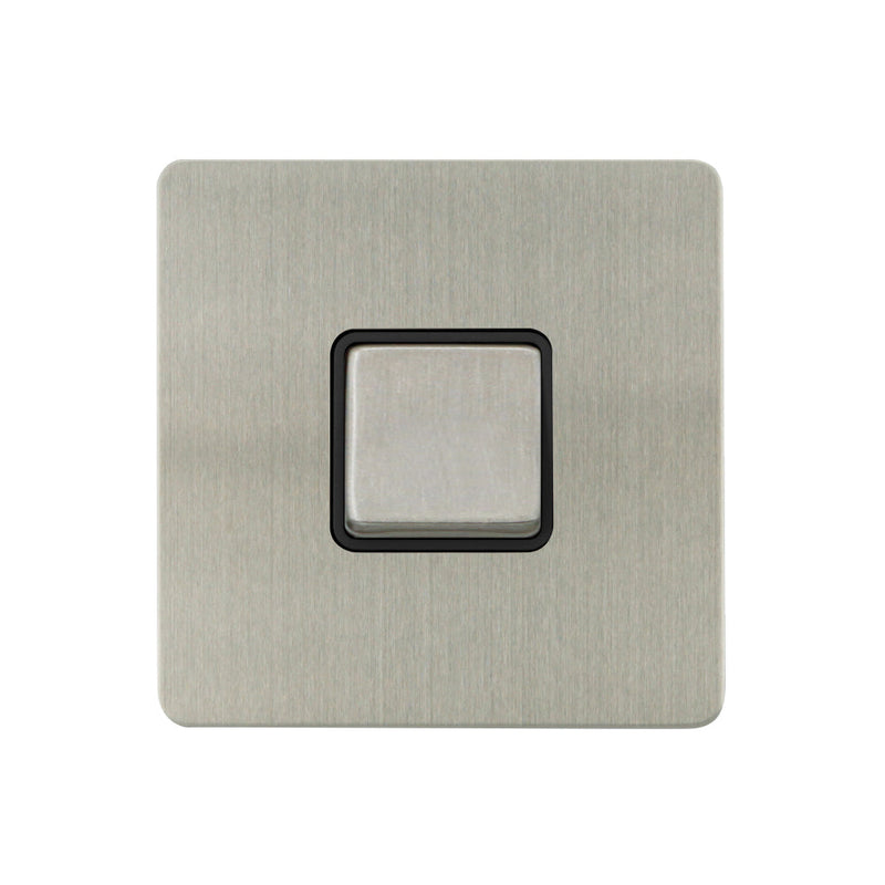 Caradok - The Ultra Flat - Brushed Chrome - FN021DME - 3 Pole Fan Isolator Switch Brushed Chrome, Black Insert - Hardware > Power & Electrical Supplies > Power Outlets & Sockets > Wall Outlets Caradok - The Ultra Flat - Brushed Steel