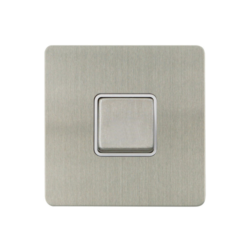 Caradok - The Ultra Flat - Brushed Chrome - FN021DMF - 3 Pole Fan Isolator Switch Brushed Chrome, White Insert - Hardware > Power & Electrical Supplies > Power Outlets & Sockets > Wall Outlets Caradok - The Ultra Flat - Brushed Steel