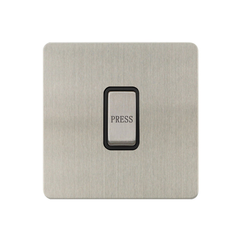 Caradok - The Ultra Flat - Brushed Chrome - FN023DME - Retractive Switch Marked Press Brushed Chrome, Black Insert - Hardware > Power & Electrical Supplies > Power Outlets & Sockets > Wall Outlets Caradok - The Ultra Flat - Brushed Steel