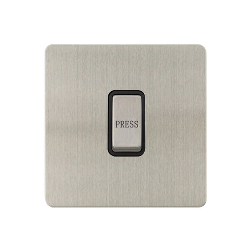 Caradok - The Ultra Flat - Brushed Chrome - FN023DME - Retractive Switch Marked Press Brushed Chrome, Black Insert - Hardware > Power & Electrical Supplies > Power Outlets & Sockets > Wall Outlets Caradok - The Ultra Flat - Brushed Steel