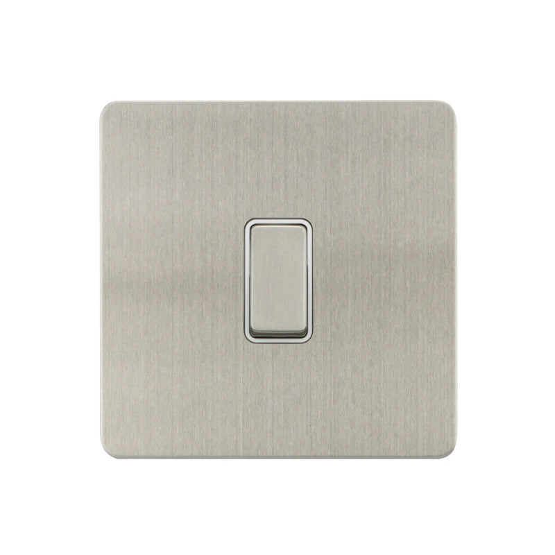 Caradok - The Ultra Flat - Brushed Chrome - FN029DMF - 1G Intermediate 10AX Switch Brushed Chrome, White Insert - Hardware > Power & Electrical Supplies > Power Outlets & Sockets > Wall Outlets Caradok - The Ultra Flat - Brushed Steel