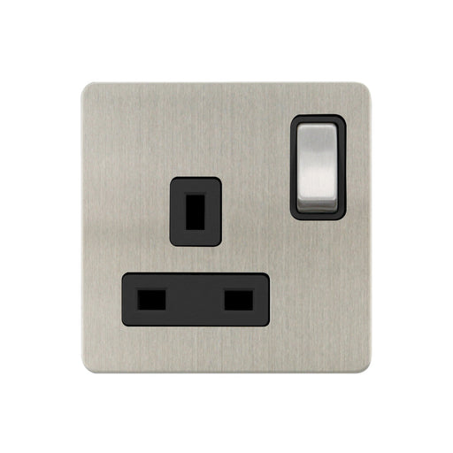 Caradok - The Ultra Flat - Brushed Chrome - FN035DME - 1G 13A DP Switched Socket Brushed Chrome, Black Insert - Hardware > Power & Electrical Supplies > Power Outlets & Sockets > Wall Outlets Caradok - The Ultra Flat - Brushed Steel