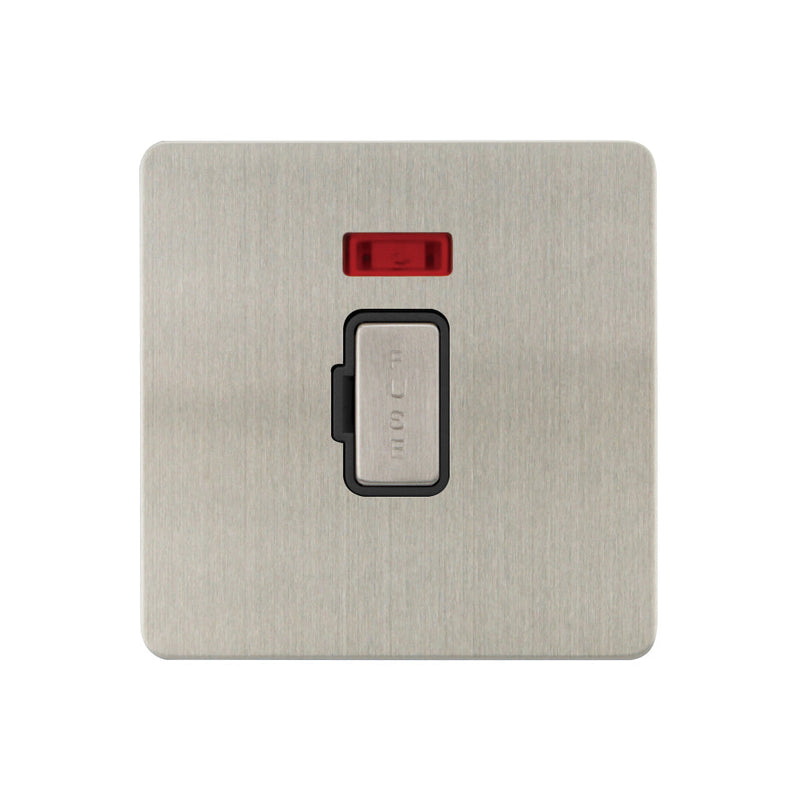 Caradok - The Ultra Flat - Brushed Chrome - FN050DME - 13A Unswitched Spur c/w Neon Brushed Chrome, Black Insert - Hardware > Power & Electrical Supplies > Power Outlets & Sockets > Wall Outlets Caradok - The Ultra Flat - Brushed Steel