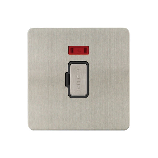 Caradok - The Ultra Flat - Brushed Chrome - FN050DME - 13A Unswitched Spur c/w Neon Brushed Chrome, Black Insert - Hardware > Power & Electrical Supplies > Power Outlets & Sockets > Wall Outlets Caradok - The Ultra Flat - Brushed Steel