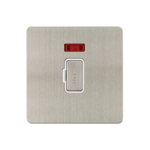 Caradok - The Ultra Flat - Brushed Chrome - FN050DMF - 13A Unswitched Spur c/w Neon Brushed Chrome, White Insert - Hardware > Power & Electrical Supplies > Power Outlets & Sockets > Wall Outlets Caradok - The Ultra Flat - Brushed Steel